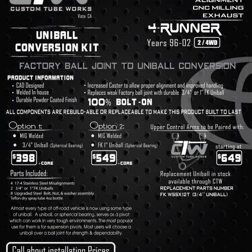 96-02 Toyota 4Runner Uniball Conversion Kit